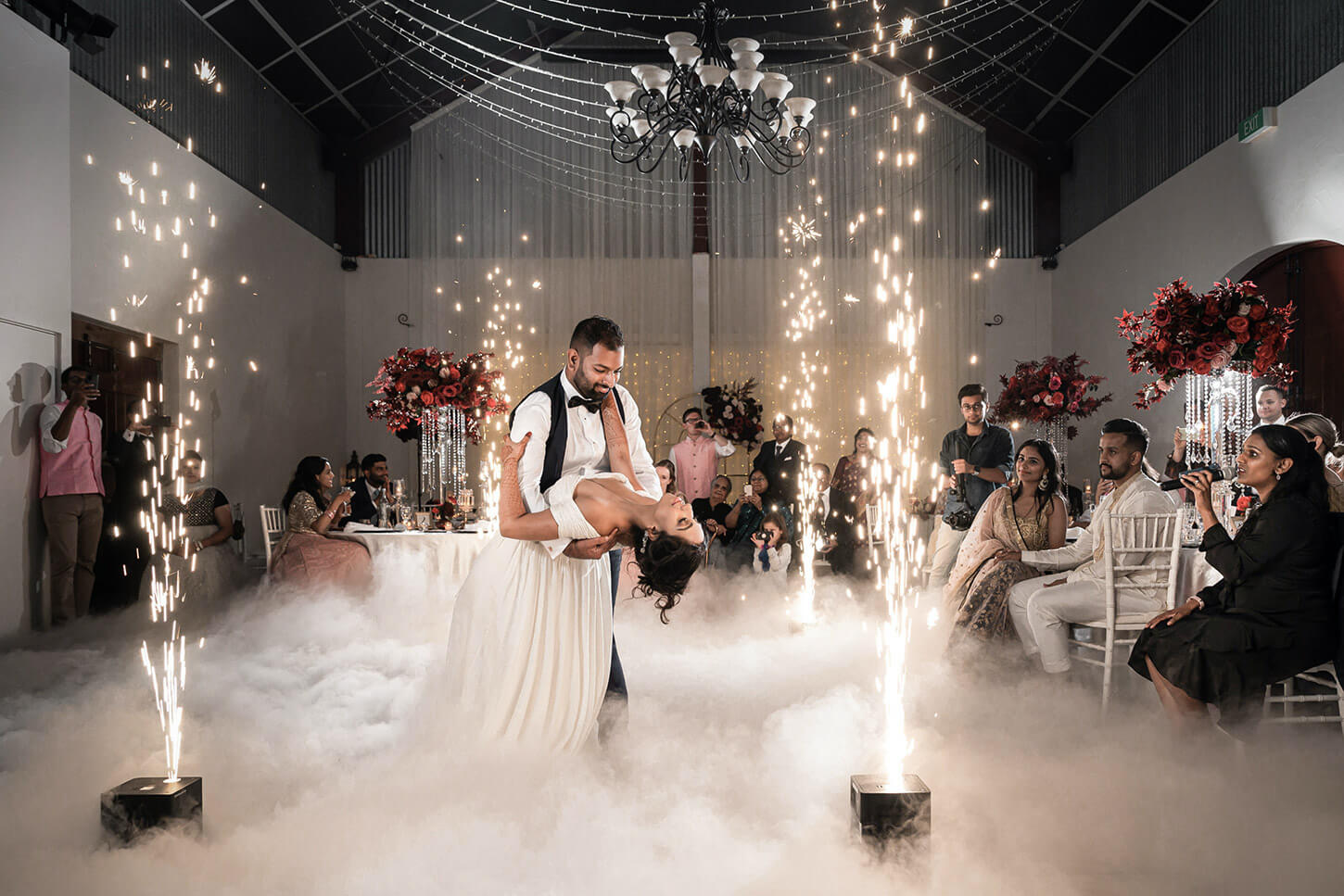 Animazione matrimonio fontane fredde fumo basso bolle con fumo